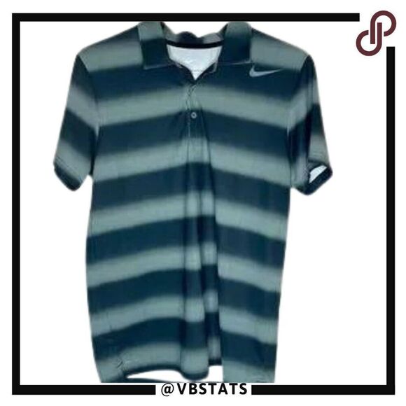Medium Nike Dri-Fit Gray-Black Striped SS Polo‎ - Picture 1 of 4